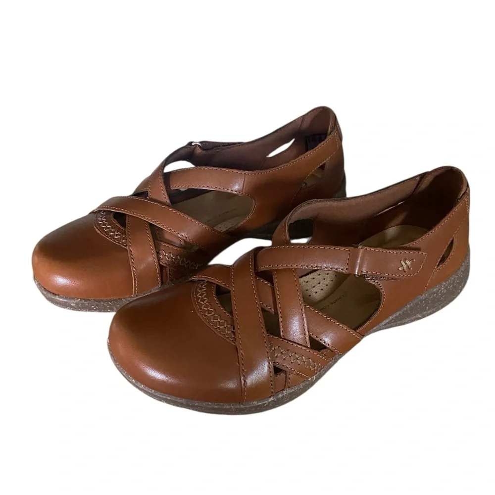 Clarks Women’s 7 1/2 Tan Roseville Step Mary Jane Flat Fisherman Travel Sandal - Picture 3 of 9